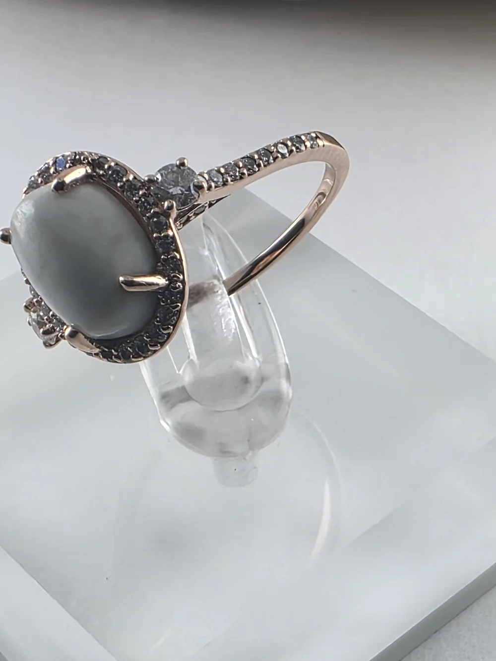 14K Rose Gold White Buffalo Turquoise and Diamond Halo Ring Size 6.25 Solid Gold